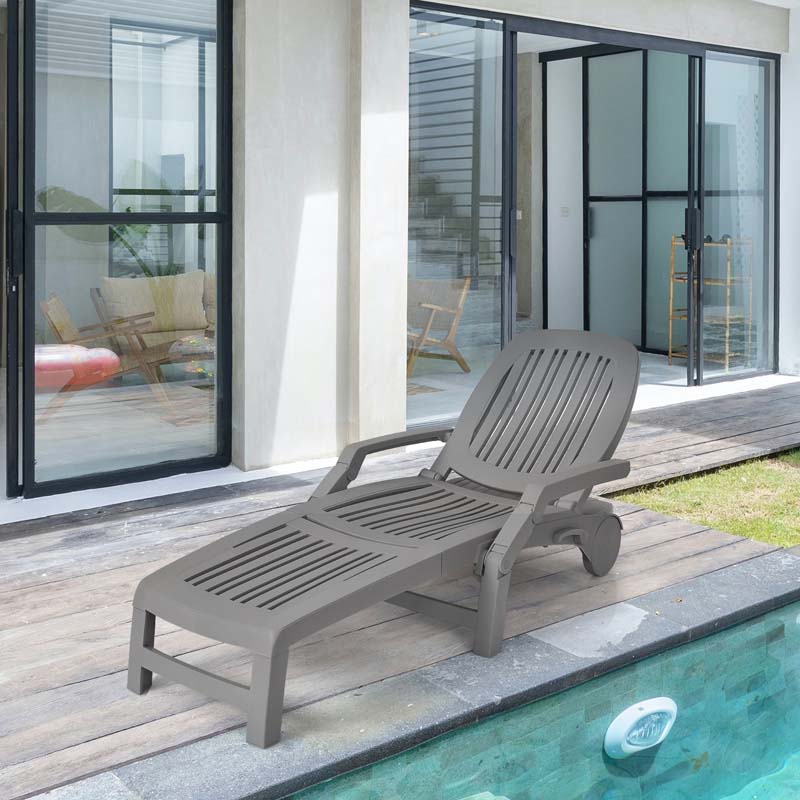 Weatherproof Folding Sun Lounger With Wheels 6 Position Plastic Outdoor Chaise Lounge Chair For Pool Beach Lawn - Comfortable And Ergonomic Design