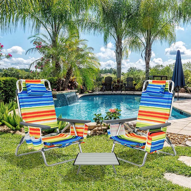 2 Pack 5 Position Outdoor Folding Backpack Beach Chair Amp Table Set Patio Lawn Camping Chair Beach Sling Chair - High Quality Set For Everyday Use