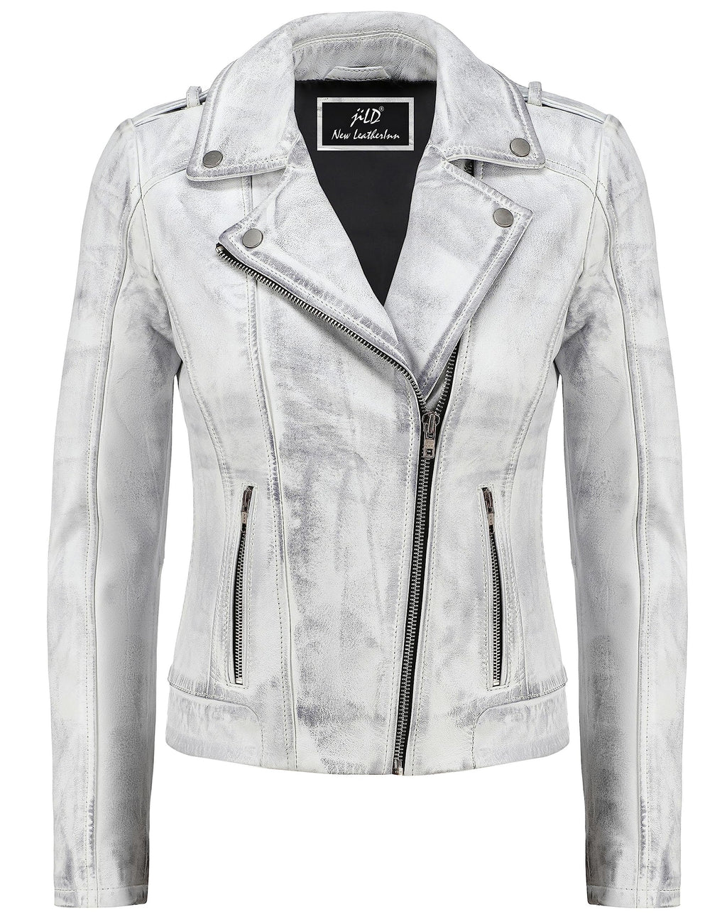 Jild Biker Style Vintage Leather Jacket Women - Casual Fashion Motorcycle Zip-Up Lightweight Coat Collar Women Leather Jacket (White-XXL)