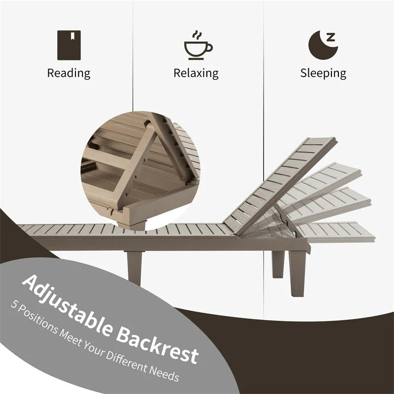 Outdoor Chaise Lounge Chair Patio Recliner Adjustable With 5 Positions Wood Texture Design Waterproof Easy To Assemble - Comfortable And Ergonomic Design
