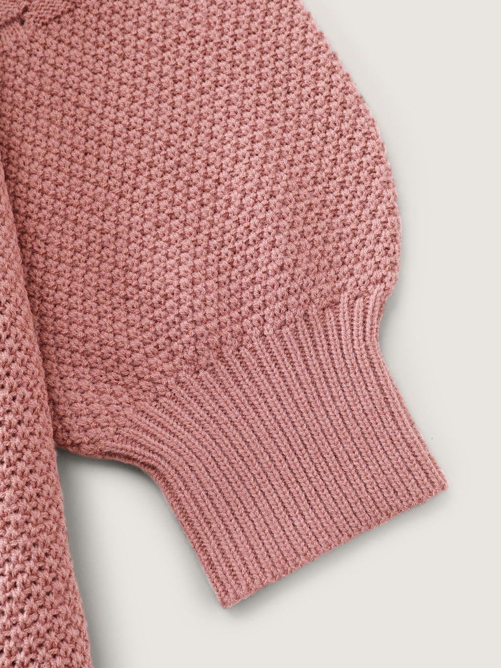 Textured Lantern Sleeve Ribbed-Hem Pullover