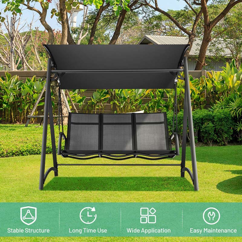 3 Person Anti Rust Aluminum Outdoor Patio Porch Swing Chair Bench Glider With Adjustable Canopy - Comfortable And Ergonomic Design