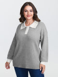 Color Contrast Collar Ribbed Hem Pullover