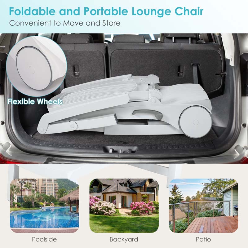 Weatherproof Folding Sun Lounger With Wheels 6 Position Plastic Outdoor Chaise Lounge Chair For Pool Beach Lawn - Comfortable And Ergonomic Design