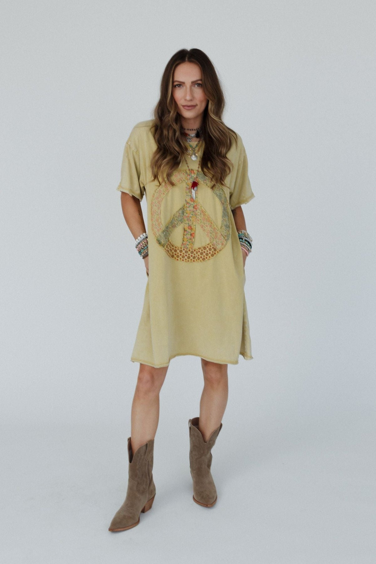 Retro Peace Tunic - Mustard