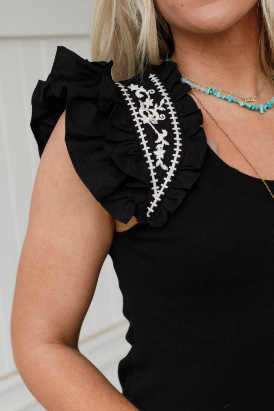 Always Lovely Embroidered Top - Black