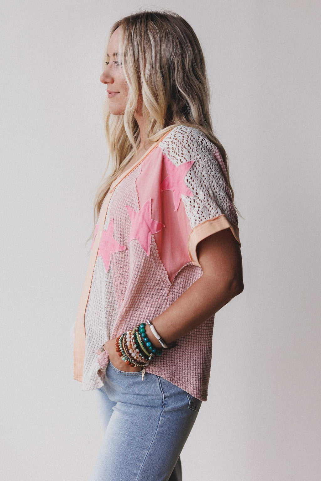 Nova Flow Star Patched Top - Pink