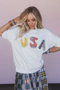 World Away USA Patchwork Top - Heather Gray