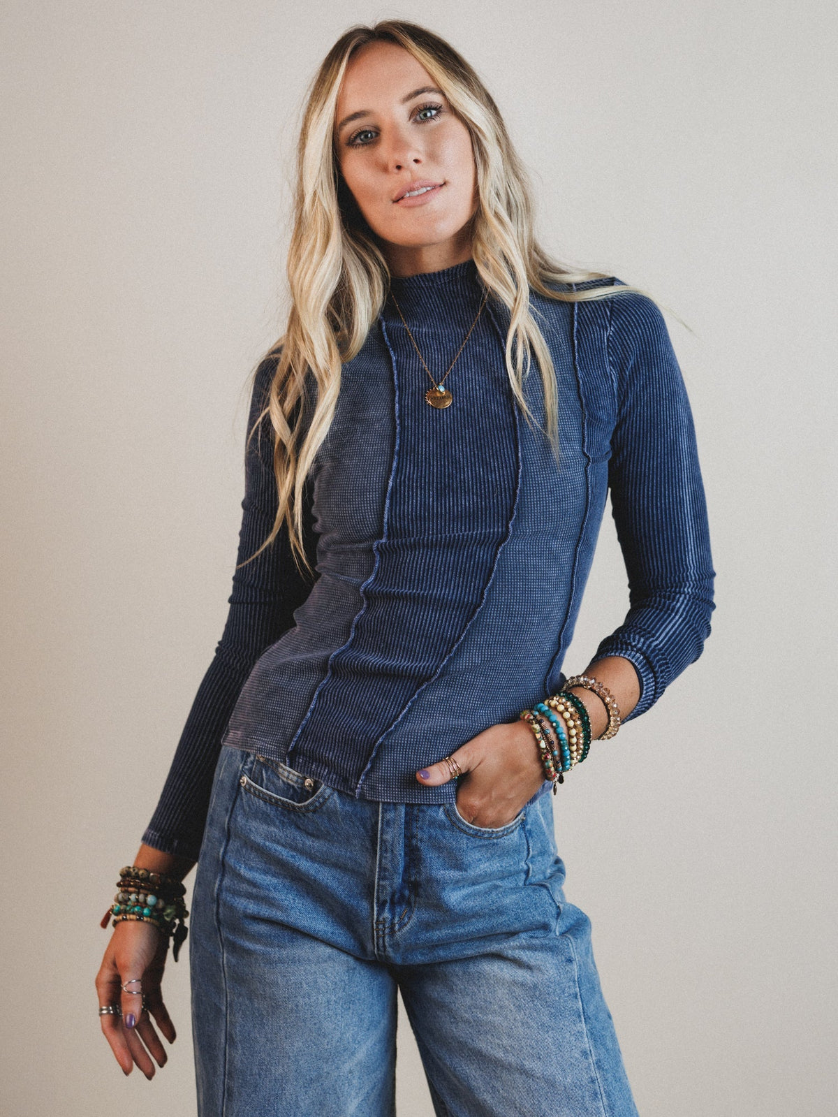 Willow Winds Long Sleeve Top - Navy