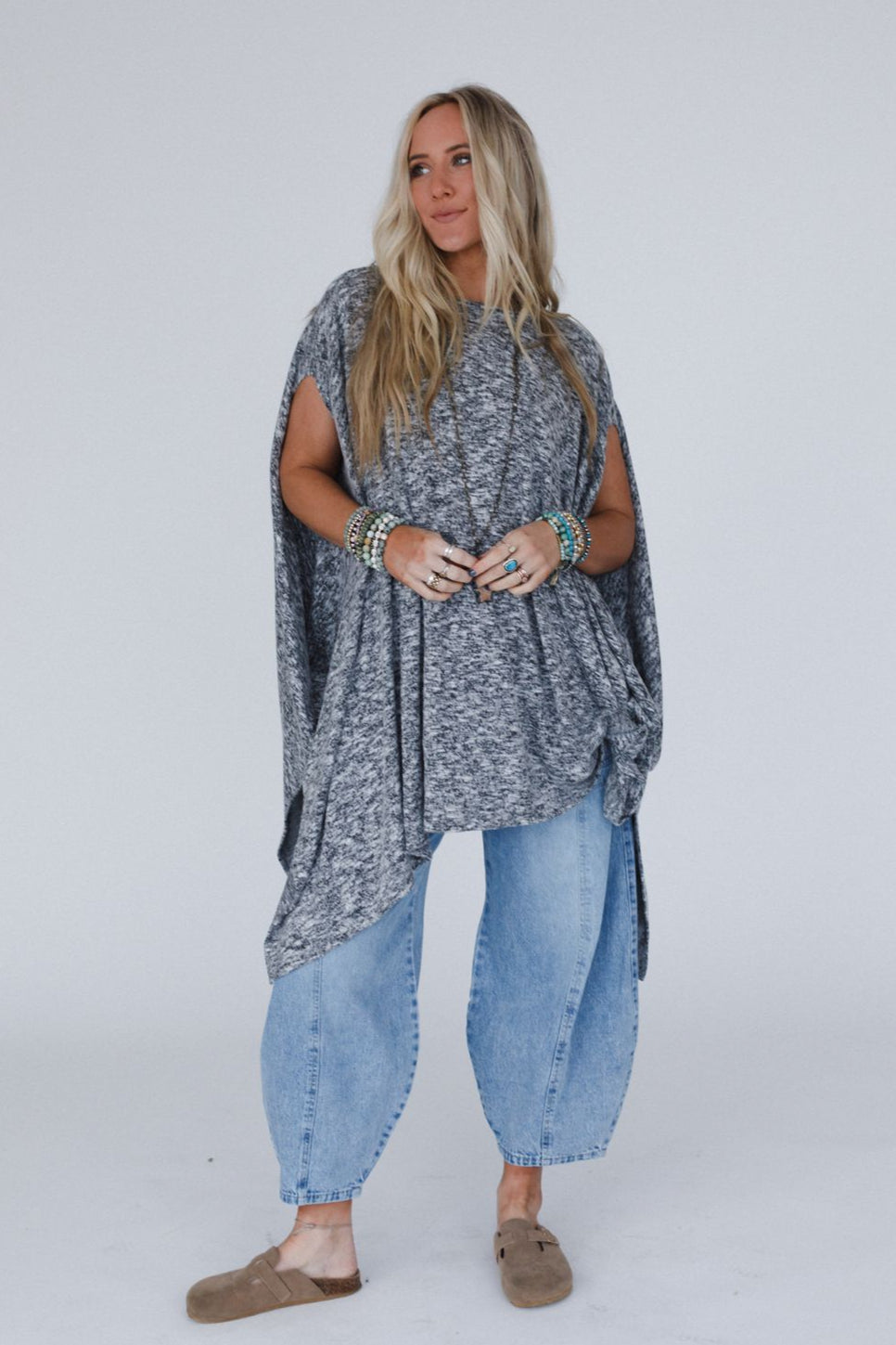 The Nest The Wren Two Tone Tunic - Charcoal