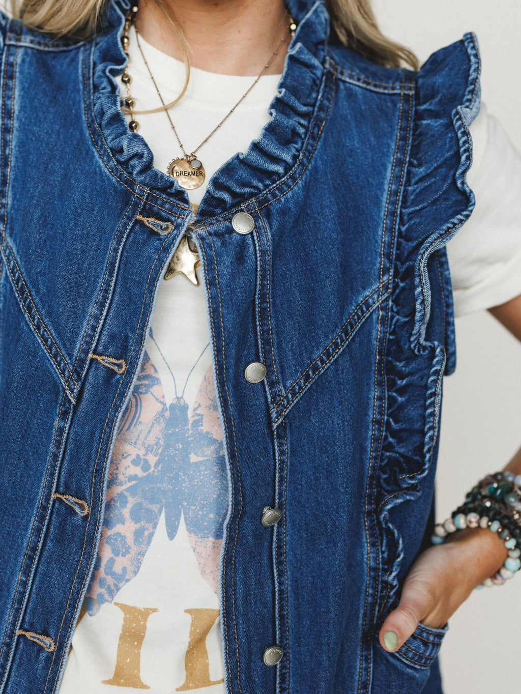 Ruffle Rebel Denim Vest - Denim