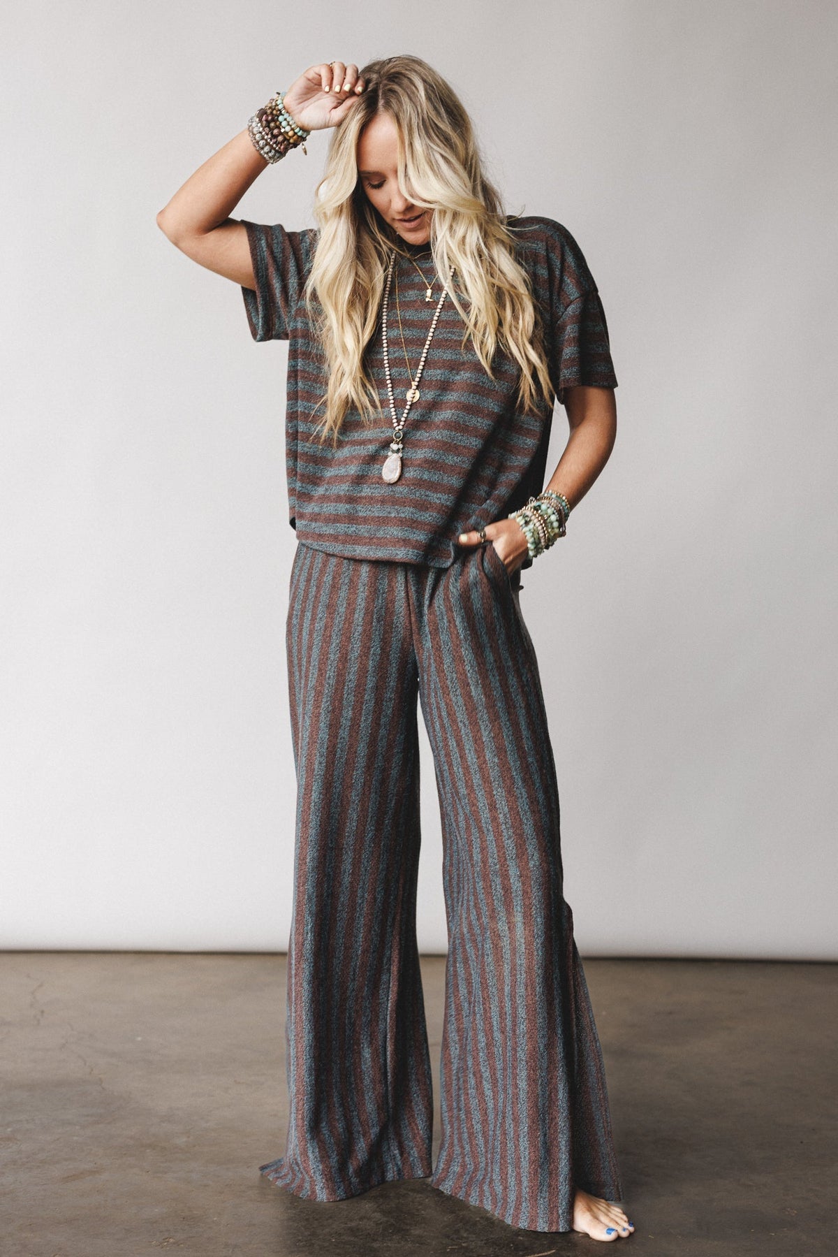 The Nest Ibiza Breeze Striped Top - Mint Brown