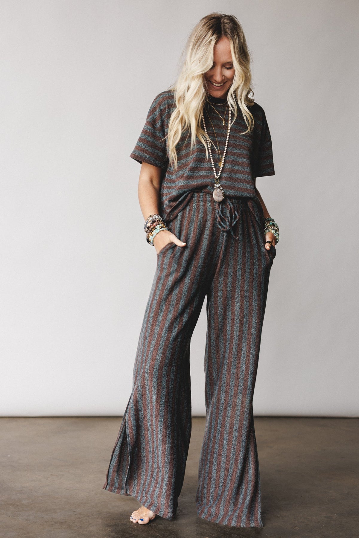 The Nest Ibiza Breeze Striped Top - Mint Brown