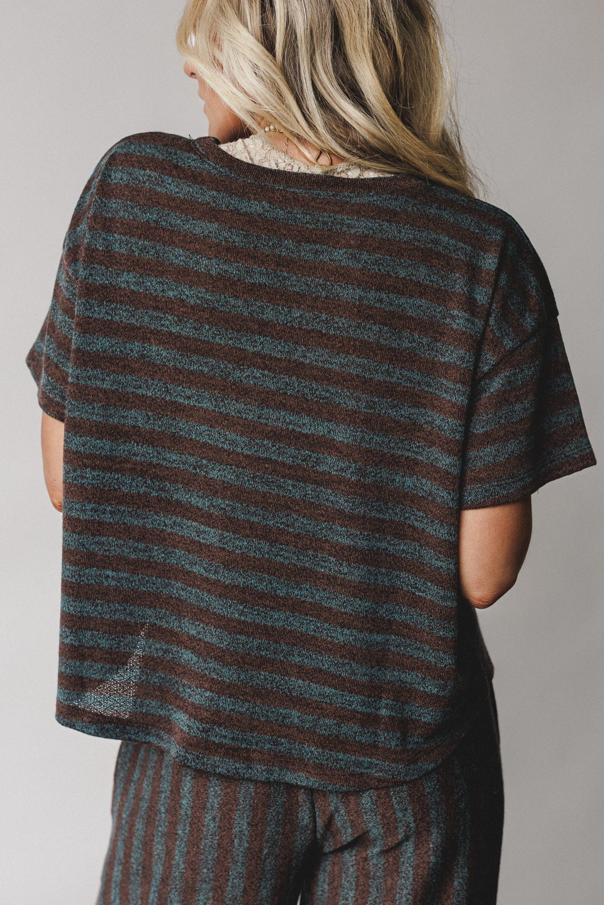 The Nest Ibiza Breeze Striped Top - Mint Brown