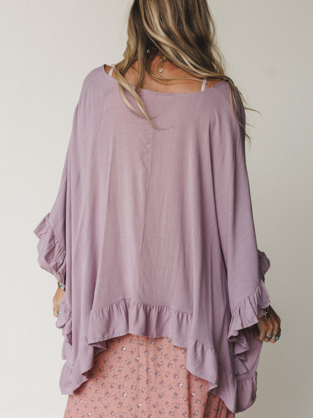 The Nest Let Me Ruffled Poncho Top - Pale Plum