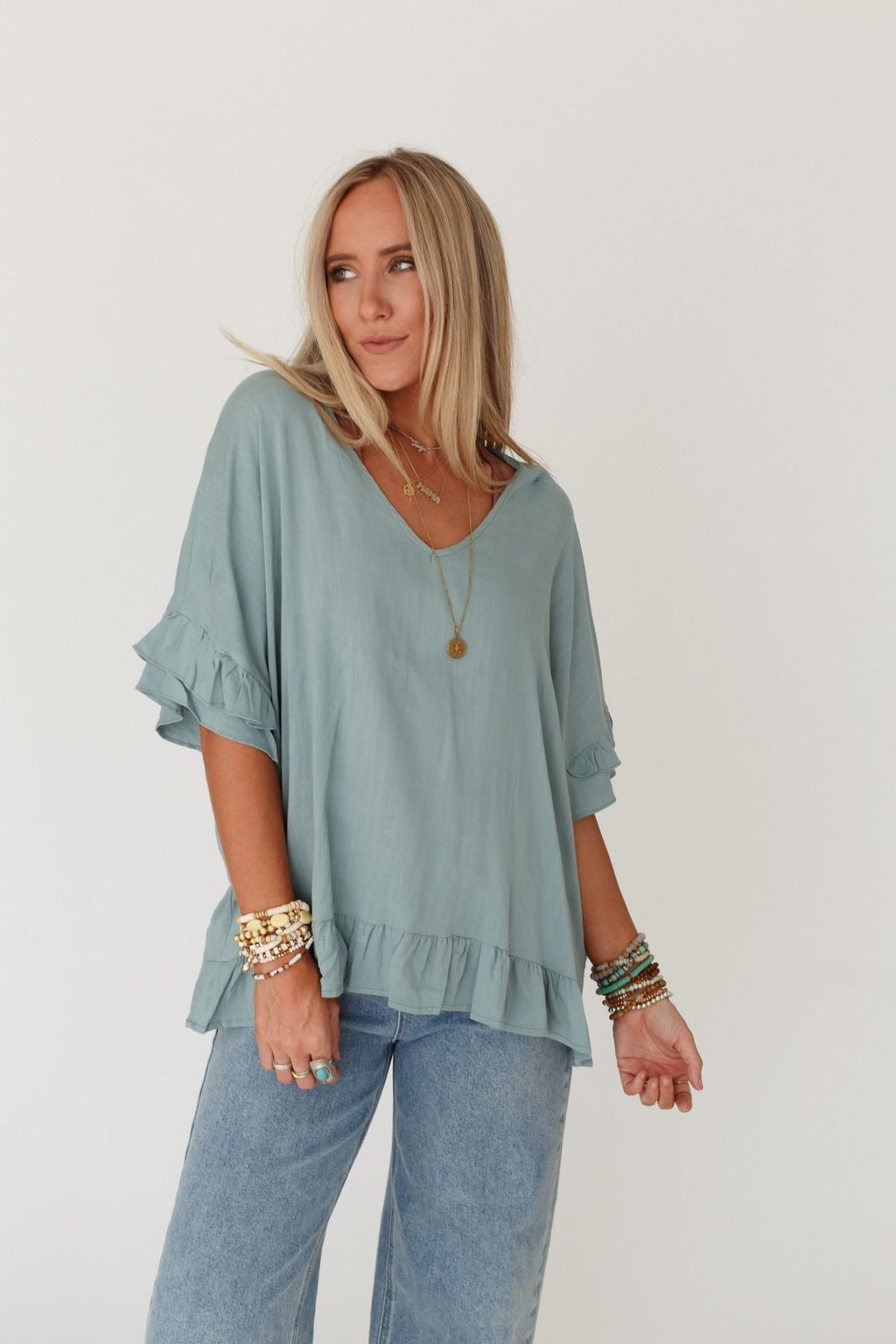 The Nest Let Me Be Ruffled Top - Beach Glass
