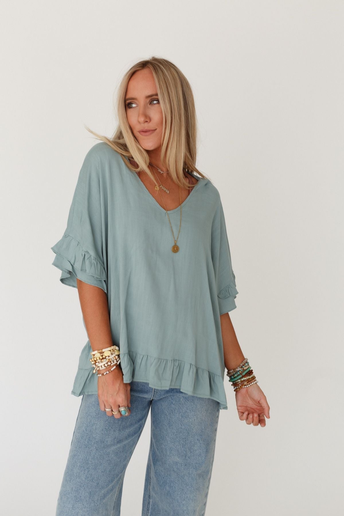 The Nest Let Me Be Ruffled Top - Beach Glass