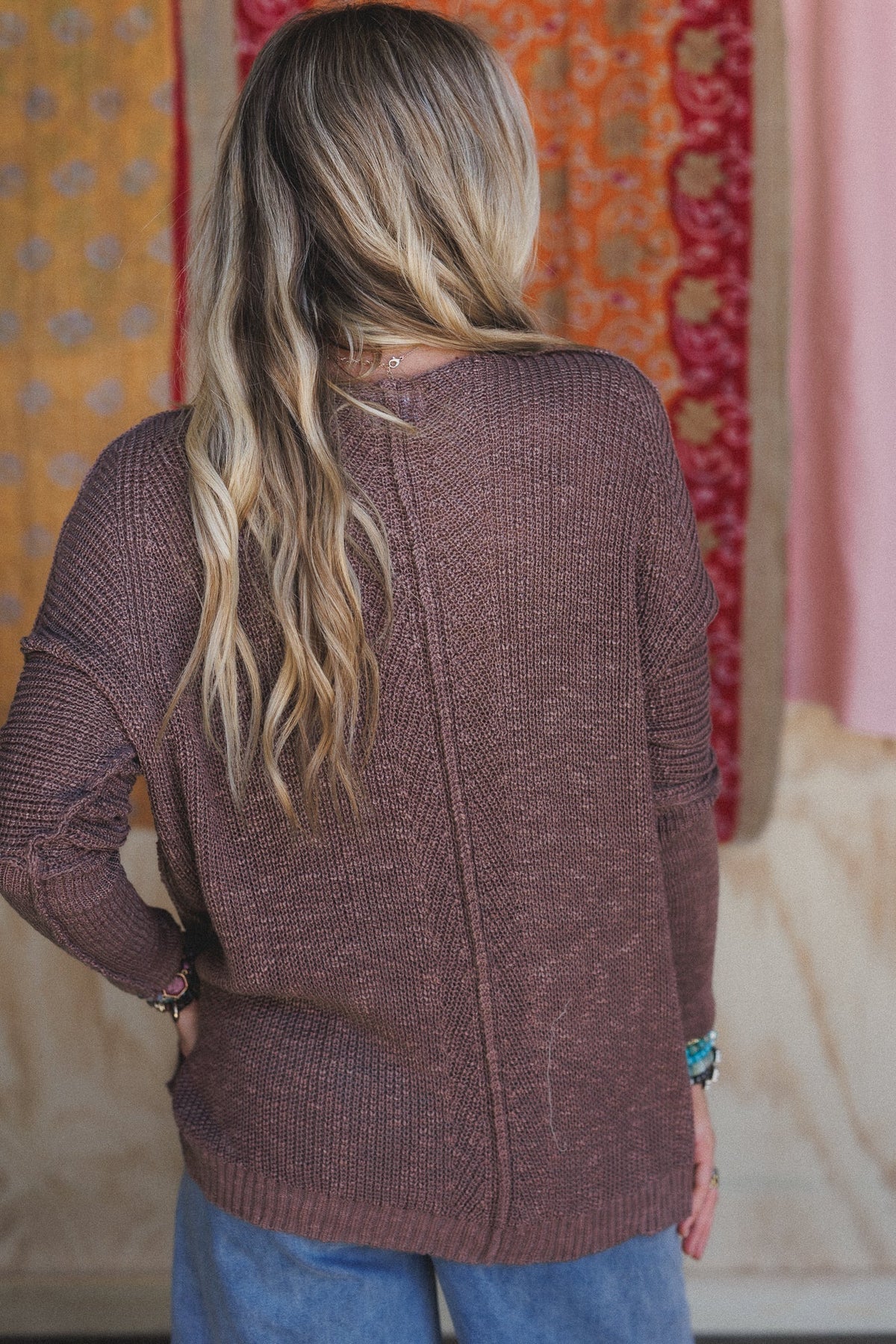 Moonlit Layers V Neck Top - Mushroom