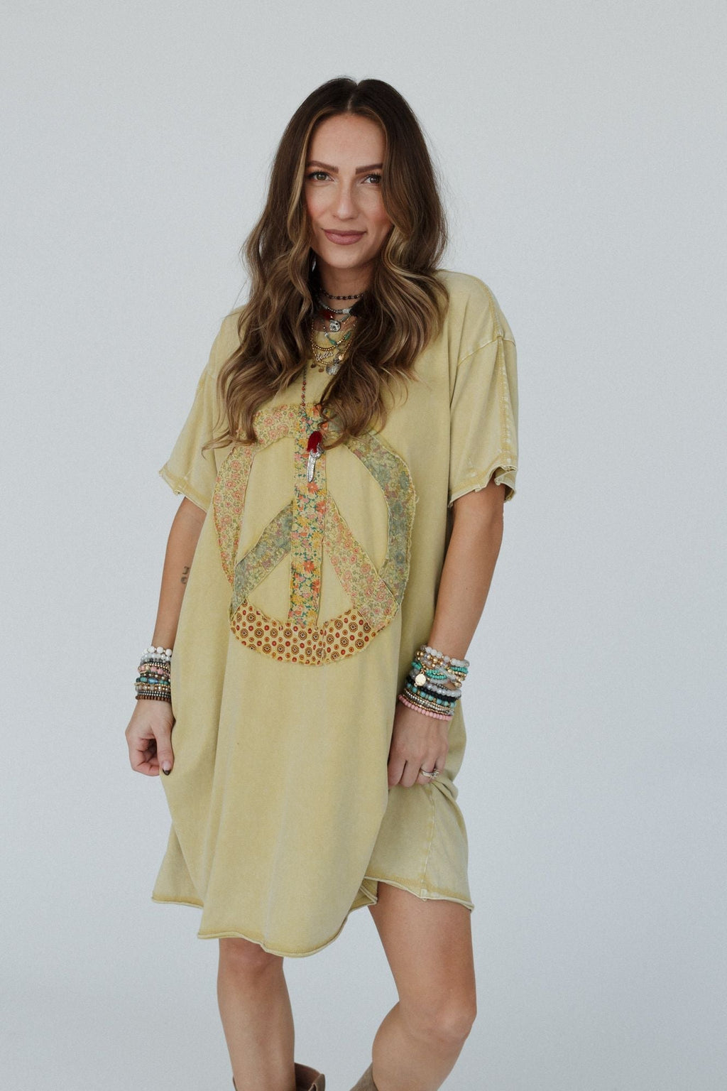 Retro Peace Tunic - Mustard