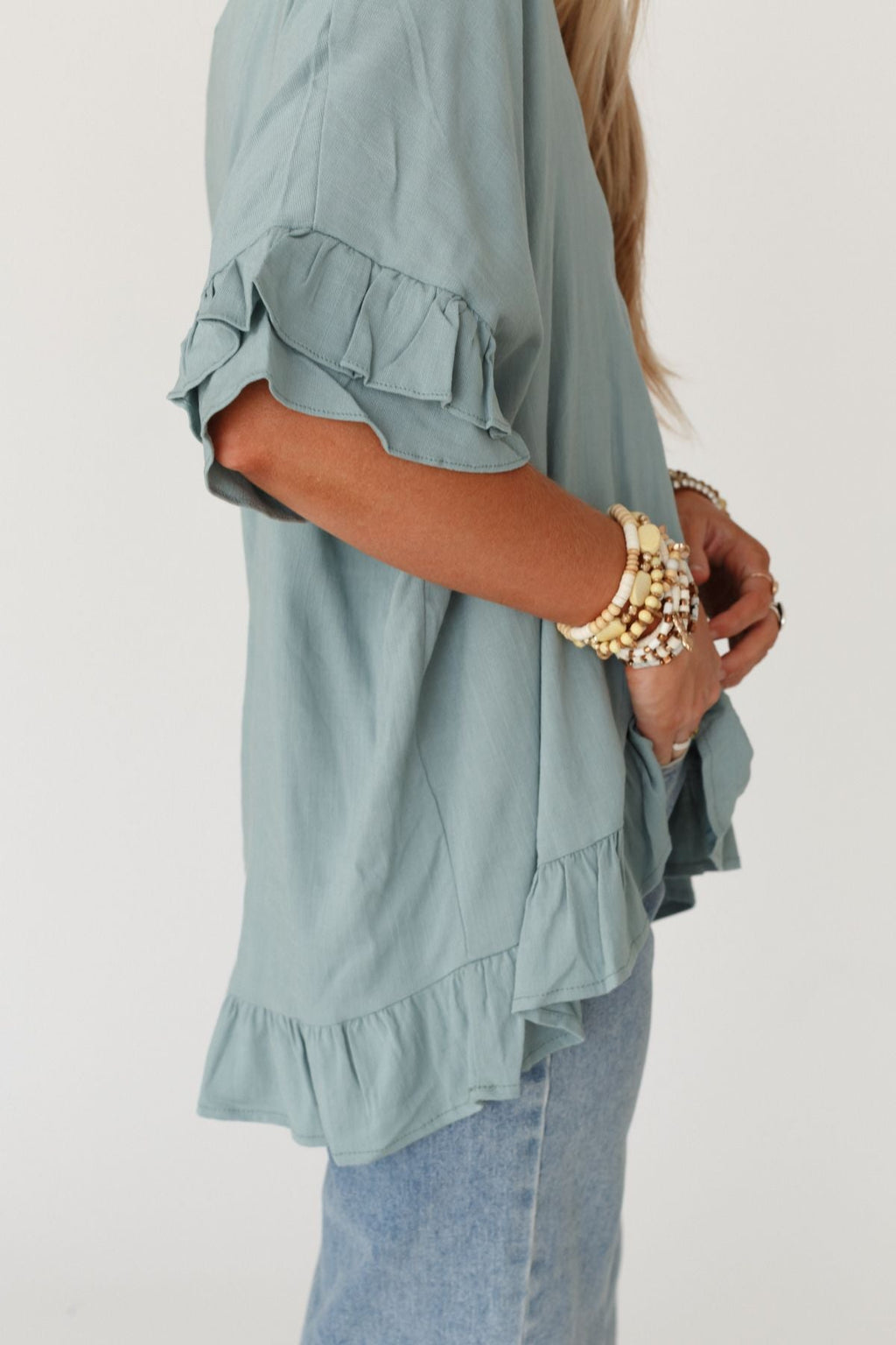 The Nest Let Me Be Ruffled Top - Beach Glass