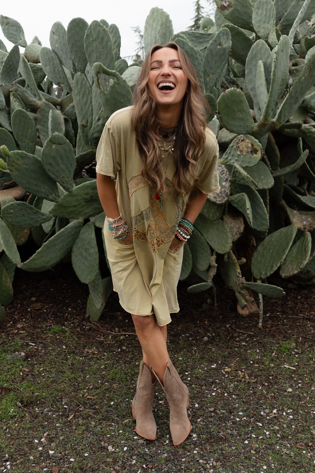 Retro Peace Tunic - Mustard