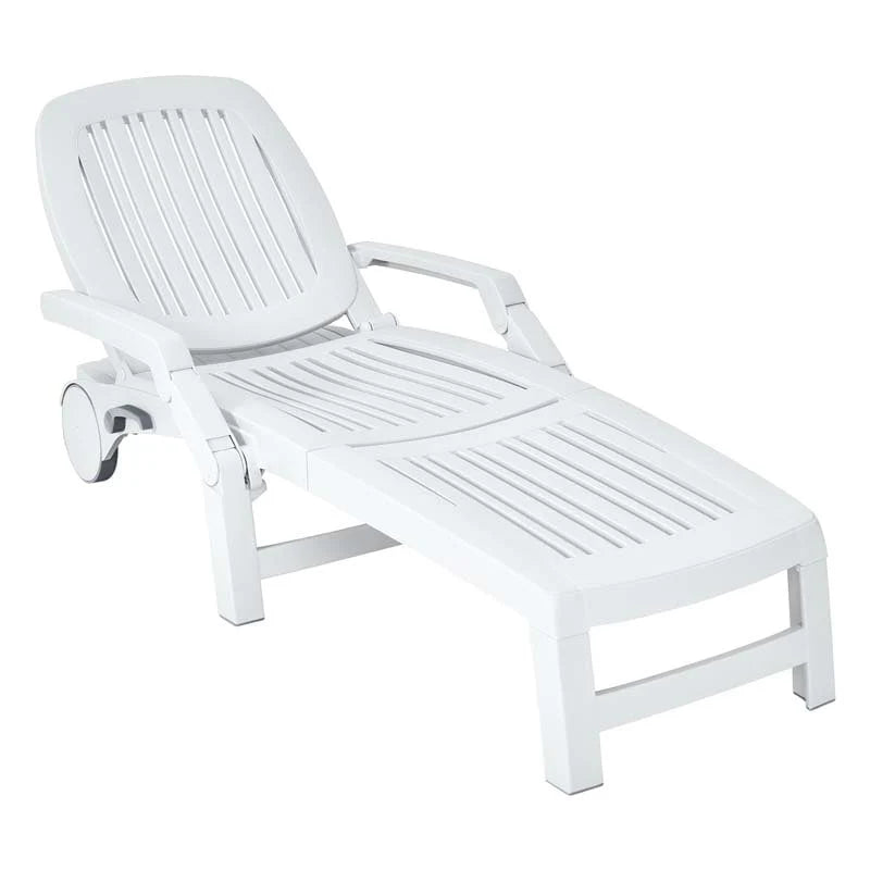 Weatherproof Folding Sun Lounger With Wheels 6 Position Plastic Outdoor Chaise Lounge Chair For Pool Beach Lawn - Comfortable And Ergonomic Design