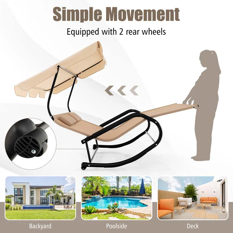 2 Person Patio Hammock Bed Swing Chair Extra Large Outdoor Rocking Chaise Lounge With Adjustable Canopy And Wheels - Comfortable And Ergonomic Design
