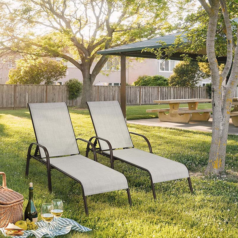 2 Pcs 5 Position Fabric Folding Outdoor Chaise Lounge Chairs Lightweight Pool Chairs Patio Lawn Recliner Sun Lounger - Comfortable And Ergonomic Design