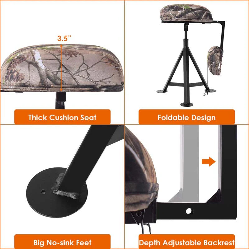 360Deg Camo Swivel Hunting Chair For Outdoor Activities Height Adjustable Tripod Blind Stool Chair With Detachable Backrest Padded Seat - Comfortable And Ergonomic Design