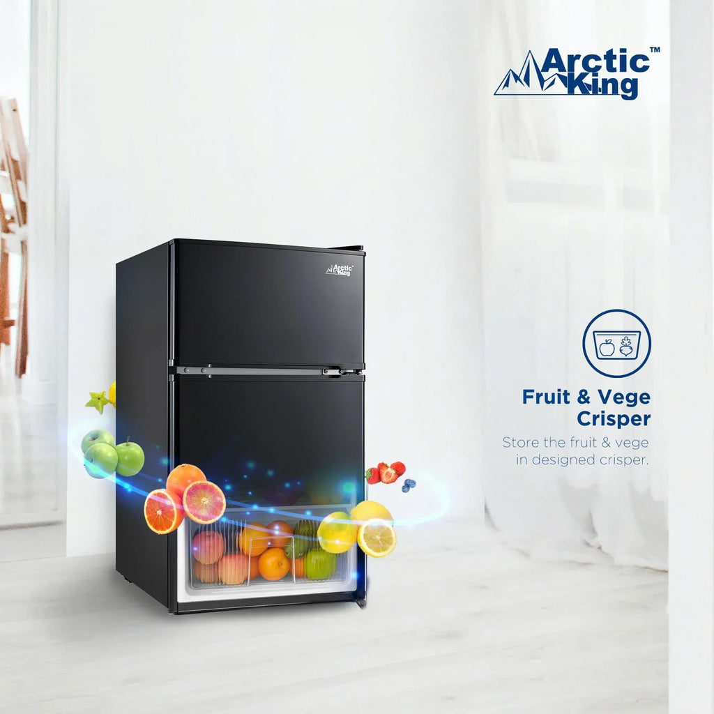Arctic King 3.2 Cu ft Two Door Mini Fridge with Freezer, Stainless Steel, E-Star