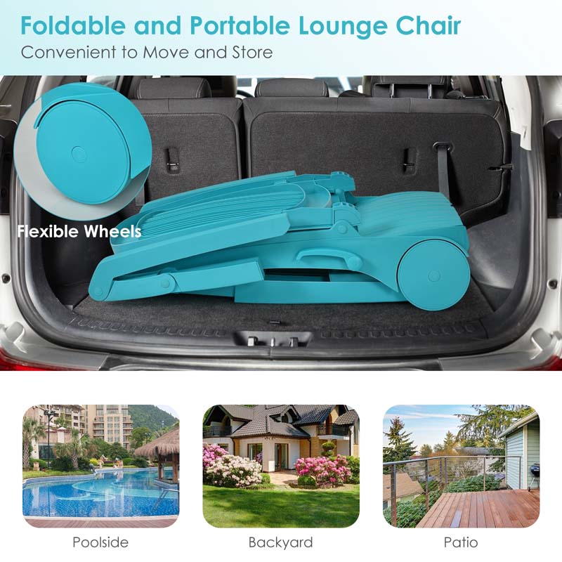 Weatherproof Folding Sun Lounger With Wheels 6 Position Plastic Outdoor Chaise Lounge Chair For Pool Beach Lawn - Comfortable And Ergonomic Design