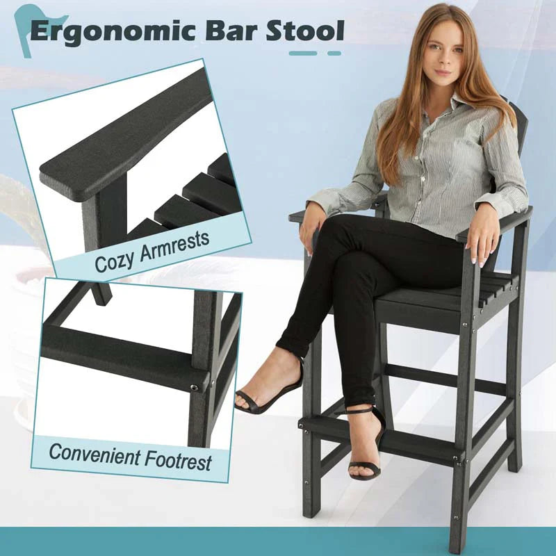 Outdoor Hdpe Tall Adirondack Chairs With Armrests Amp Footrest 30Quot Counter Height Bar Stools For Garden Backyard - Comfortable And Ergonomic Design