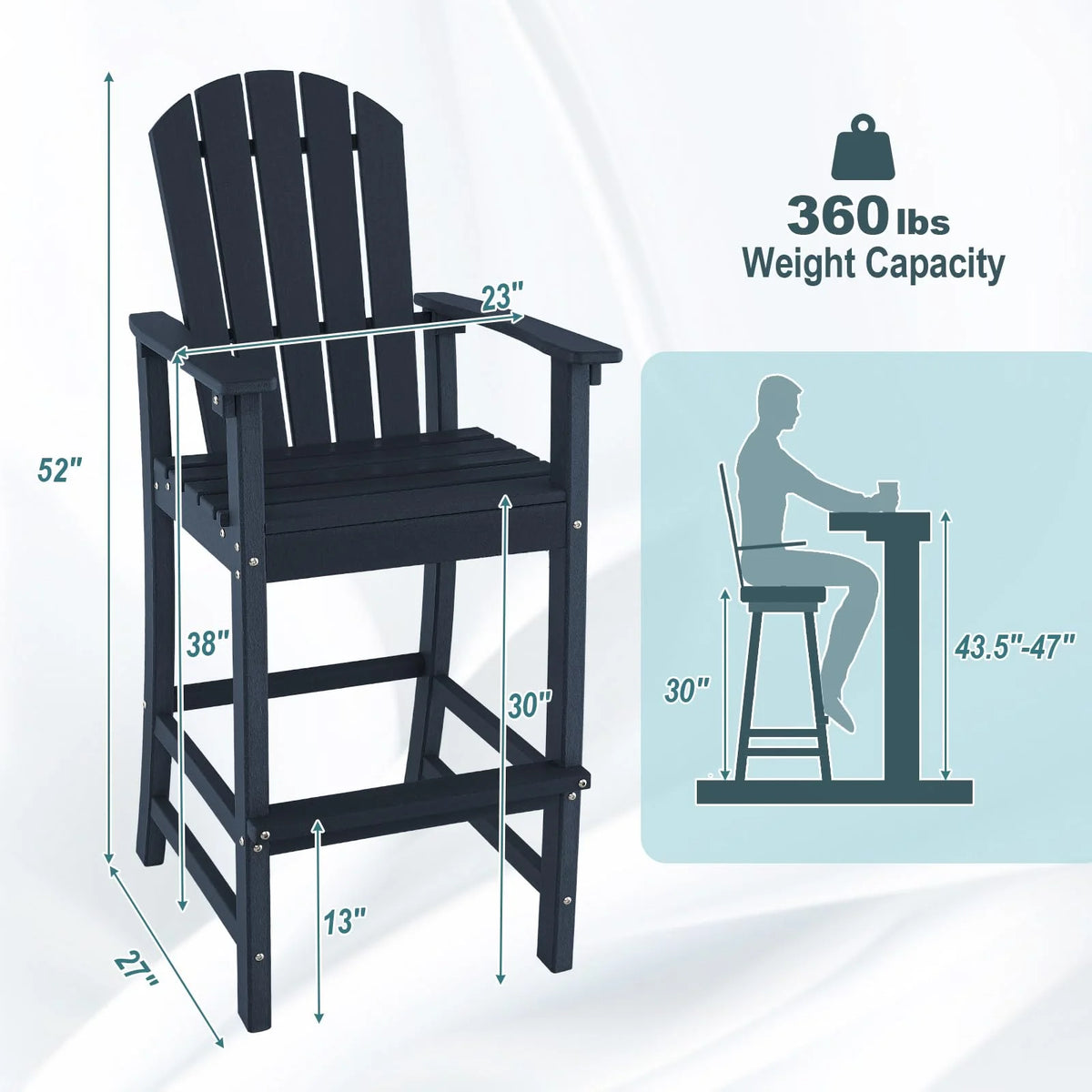 Outdoor Hdpe Tall Adirondack Chairs With Armrests Amp Footrest 30Quot Counter Height Bar Stools For Garden Backyard - Comfortable And Ergonomic Design