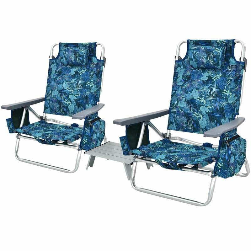 2 Pack 5 Position Outdoor Folding Backpack Beach Chair Amp Table Set Patio Lawn Camping Chair Beach Sling Chair - High Quality Set For Everyday Use