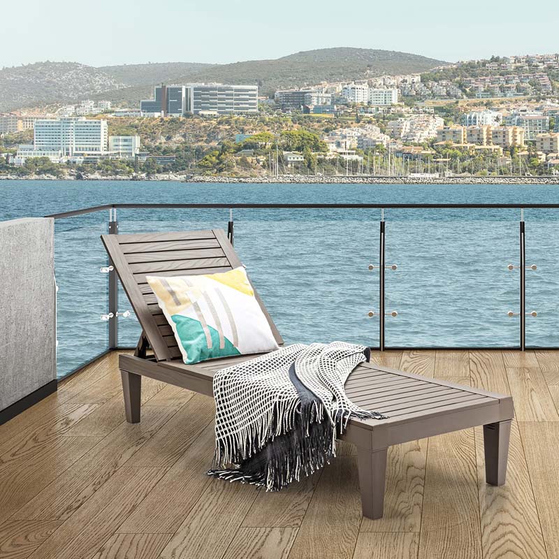 Outdoor Chaise Lounge Chair Patio Recliner Adjustable With 5 Positions Wood Texture Design Waterproof Easy To Assemble - Comfortable And Ergonomic Design