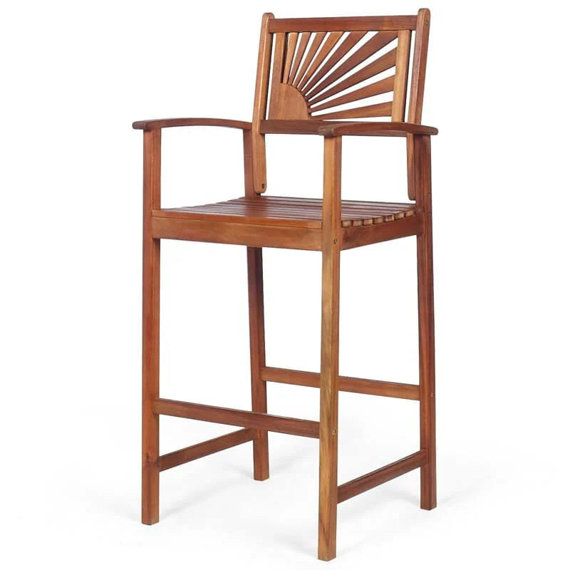 2 Pack Acacia Wood Bar Stools Outdoor Patio Bar Chairs With Sunflower Backrest Amp Curved Armrests - Comfortable And Ergonomic Design