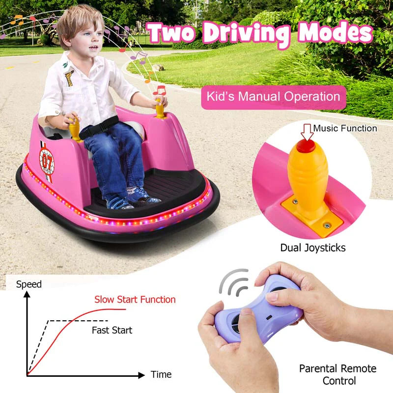 12V Toddler Bumping Car Battery Powered Baby Ride On Bumper Car With Dual Joysticks Flashing Led Light Amp 360 Degree Spin