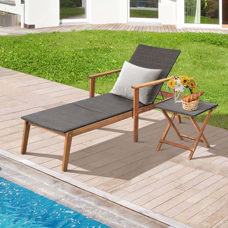 Acacia Wood Amp Rattan Patio Beach Outdoor Chaise Lounge Chairs Pool Sun Lounger Set With Folding Side Table - High Quality Set For Everyday Use
