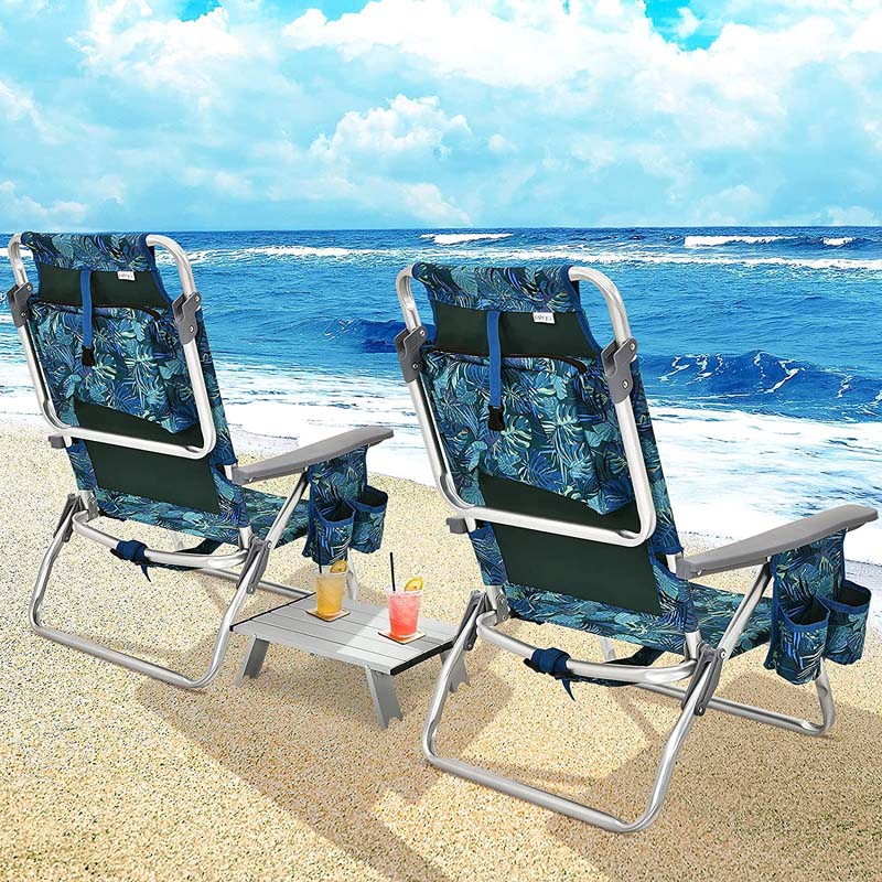 2 Pack 5 Position Outdoor Folding Backpack Beach Chair Amp Table Set Patio Lawn Camping Chair Beach Sling Chair - High Quality Set For Everyday Use