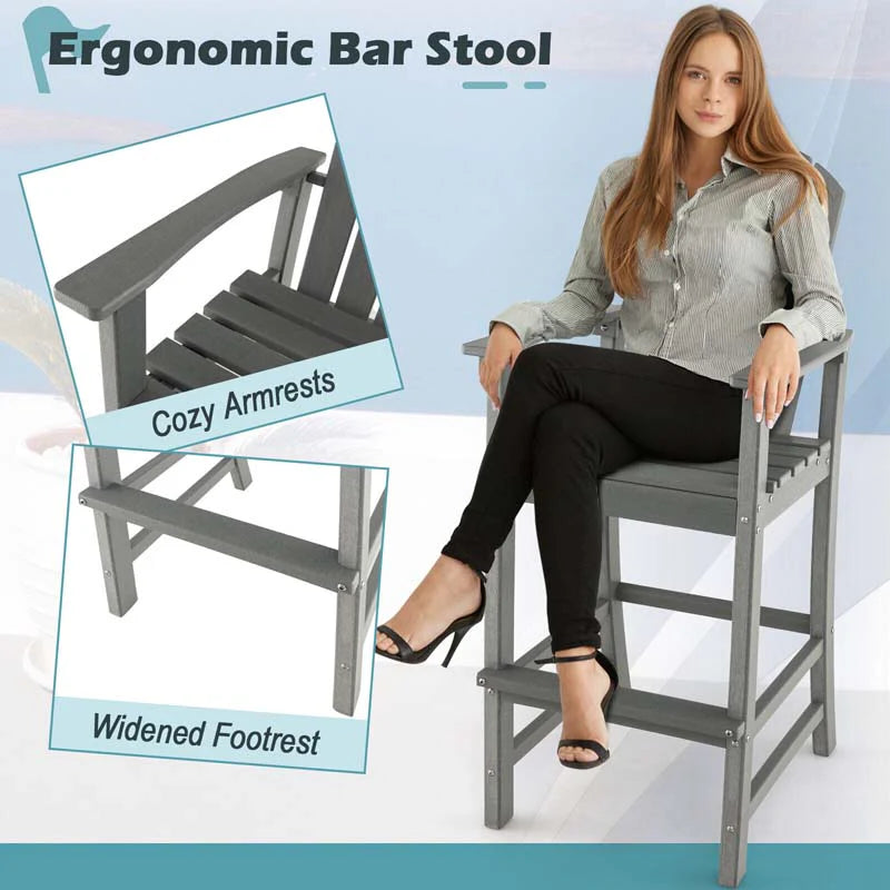 Outdoor Hdpe Tall Adirondack Chairs With Armrests Amp Footrest 30Quot Counter Height Bar Stools For Garden Backyard - Comfortable And Ergonomic Design