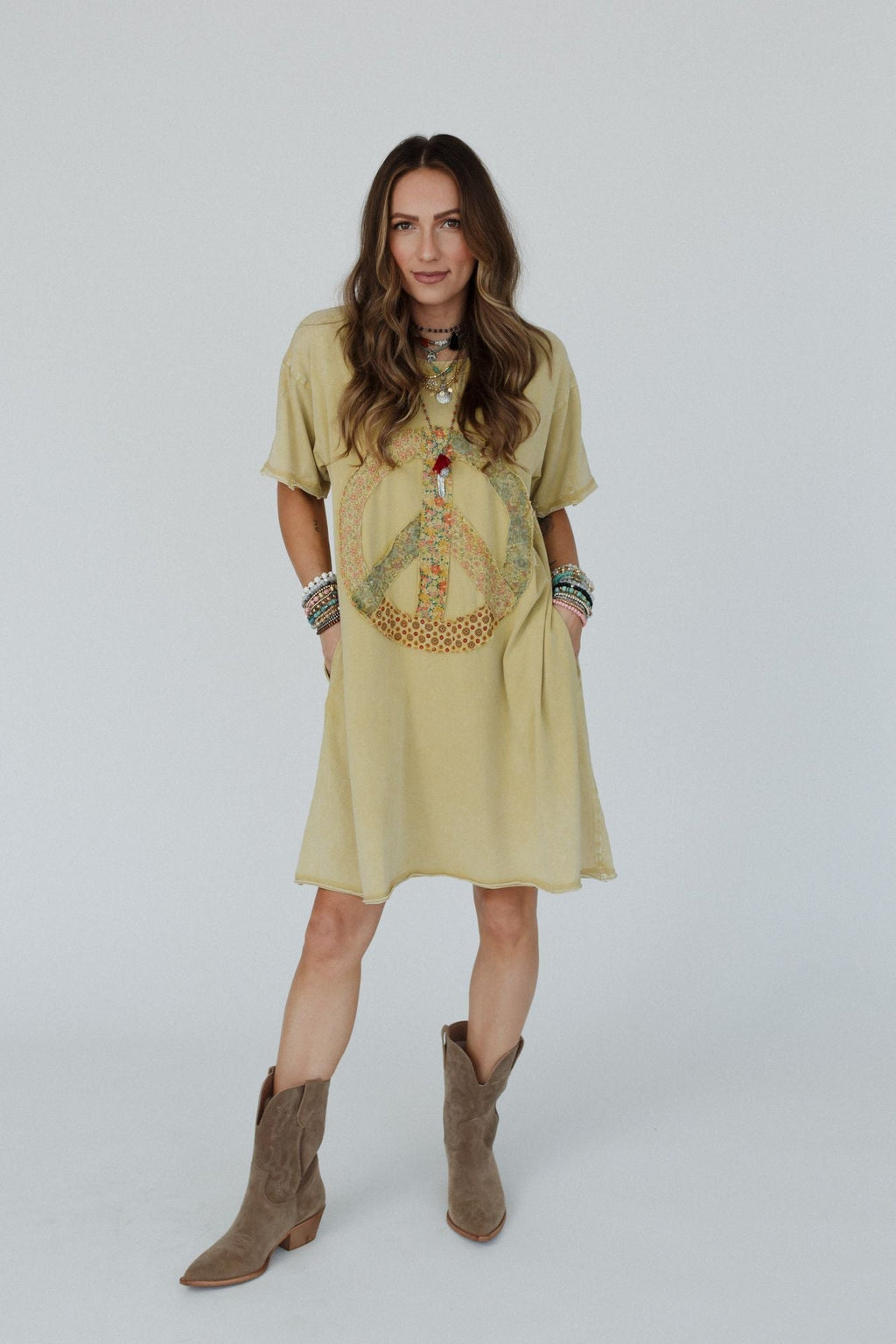 Retro Peace Tunic - Mustard