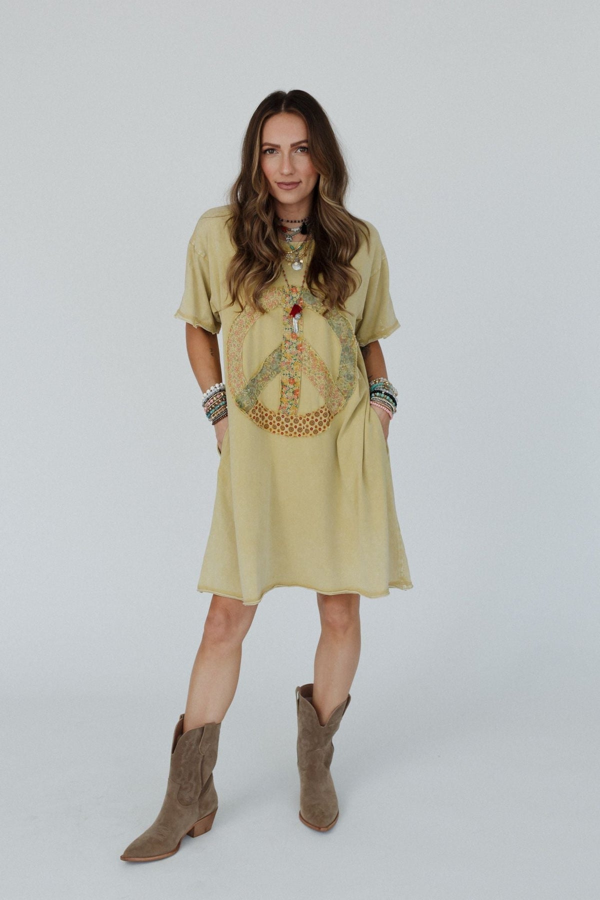 Retro Peace Tunic - Mustard