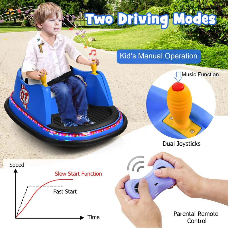 12V Toddler Bumping Car Battery Powered Baby Ride On Bumper Car With Dual Joysticks Flashing Led Light Amp 360 Degree Spin