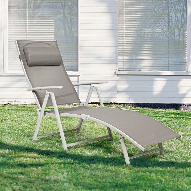 7 Position Folding Outdoor Chaise Lounge Chair Lightweight Patio Pool Chair Sun Lounger With Cushion Amp Pillow - Comfortable And Ergonomic Design