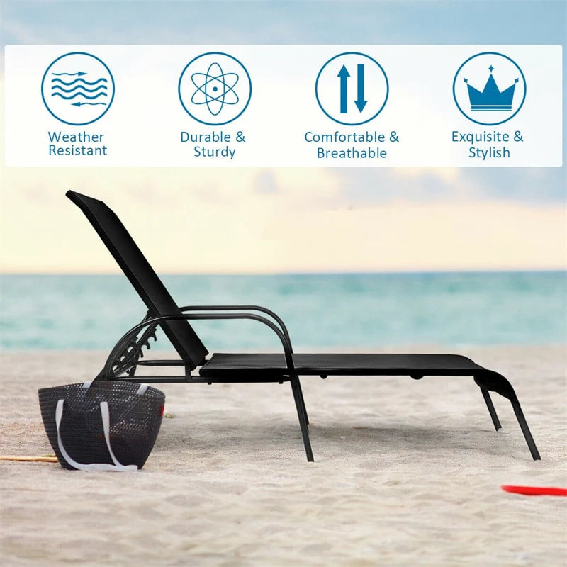 2 Pcs 5 Position Fabric Folding Outdoor Chaise Lounge Chairs Lightweight Pool Chairs Patio Lawn Recliner Sun Lounger - Comfortable And Ergonomic Design