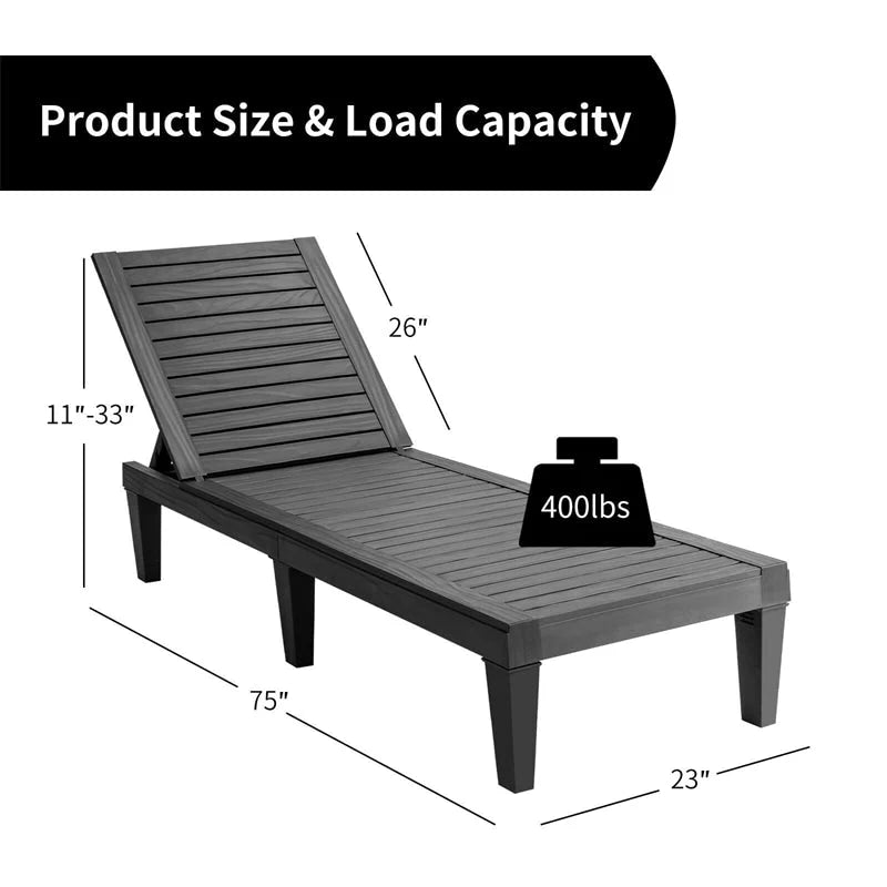 Outdoor Chaise Lounge Chair Patio Recliner Adjustable With 5 Positions Wood Texture Design Waterproof Easy To Assemble - Comfortable And Ergonomic Design