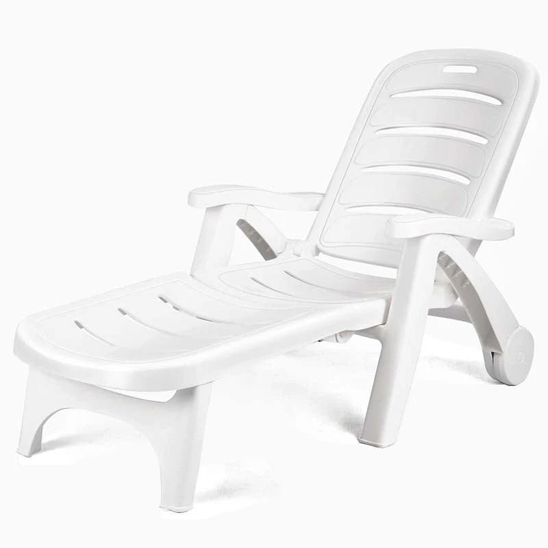 Rolling Folding Plastic Pool Lounge Chair With Armrests 5 Position Outdoor Sun Lounger Patio Deck Chair Beach Chair - Comfortable And Ergonomic Design