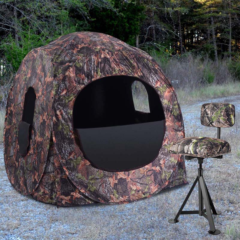 360Deg Camo Swivel Hunting Chair For Outdoor Activities Height Adjustable Tripod Blind Stool Chair With Detachable Backrest Padded Seat - Comfortable And Ergonomic Design