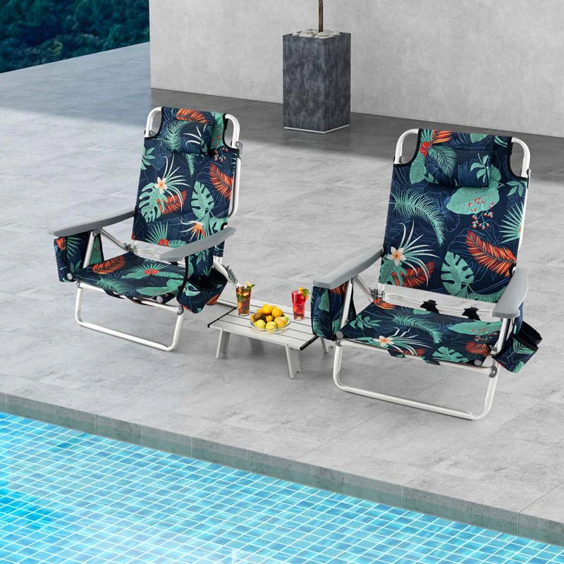 2 Pack 5 Position Outdoor Folding Backpack Beach Chair Amp Table Set Patio Lawn Camping Chair Beach Sling Chair - High Quality Set For Everyday Use