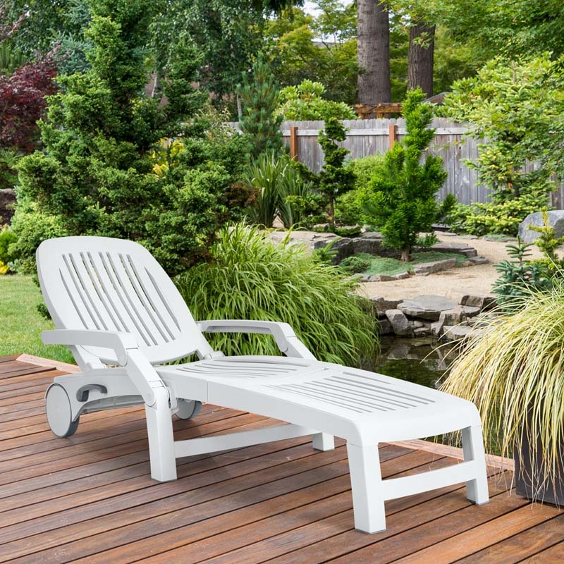 Weatherproof Folding Sun Lounger With Wheels 6 Position Plastic Outdoor Chaise Lounge Chair For Pool Beach Lawn - Comfortable And Ergonomic Design